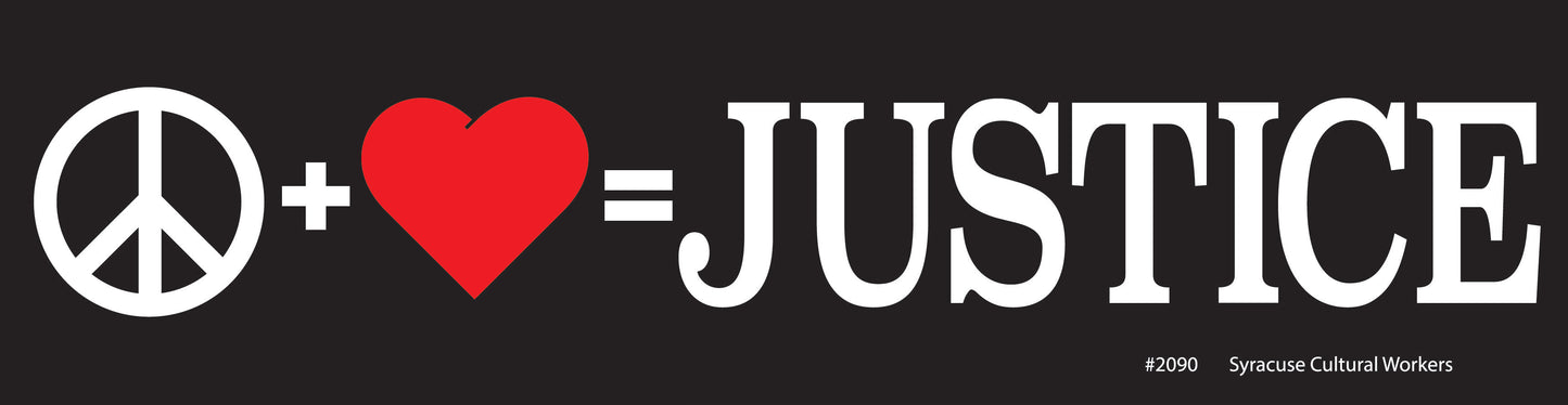 Sticker - Peace + Love = JUSTICE (peace symbol + heart)