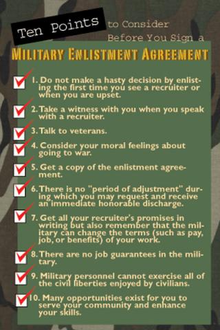 Postcard - Ten Points to Consider Before You Sign a Military Enlistment Agreement
