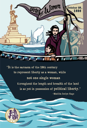 Postcard - Suffragists Crash Lady Liberty Unveiling 1886