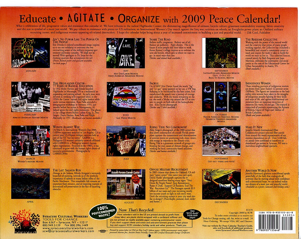 Calendar - 2009 Peace Calendar - dates align with 2026