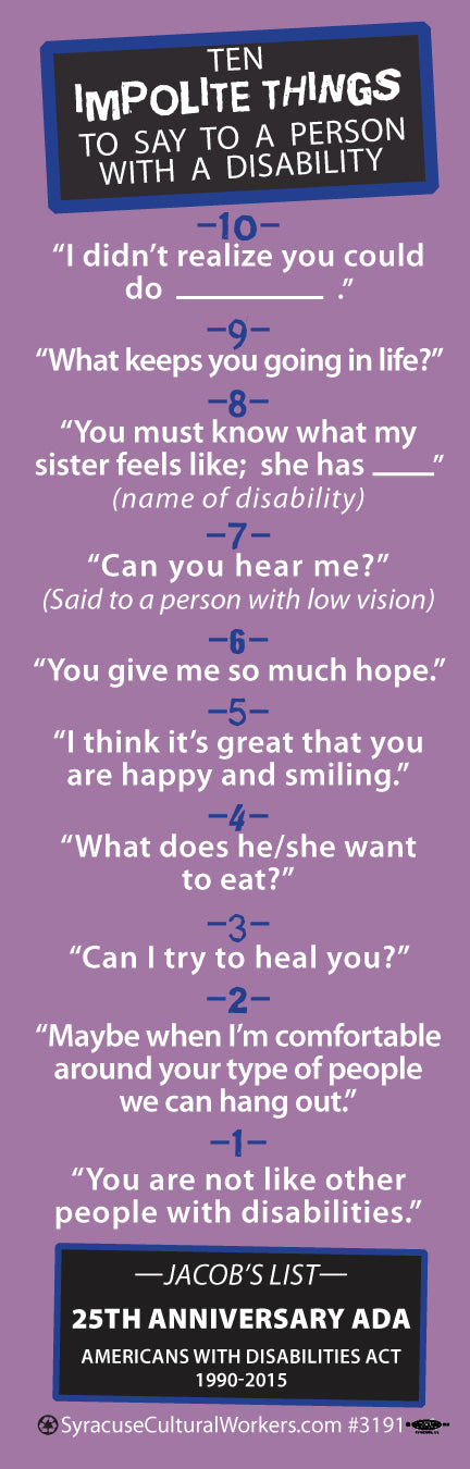 Bookmark - Ten Impolite Things to Say to a Person with a Disability